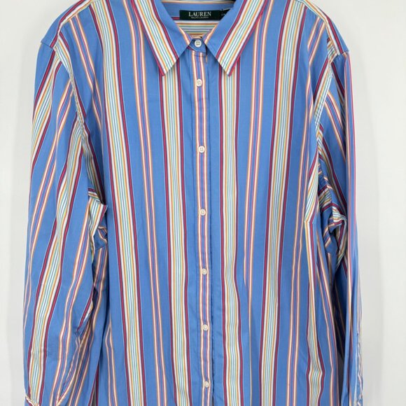 Ralph Lauren Women's Striped Button Down Shirt size 22W plus Cotton long sleeve - Picture 7 of 10